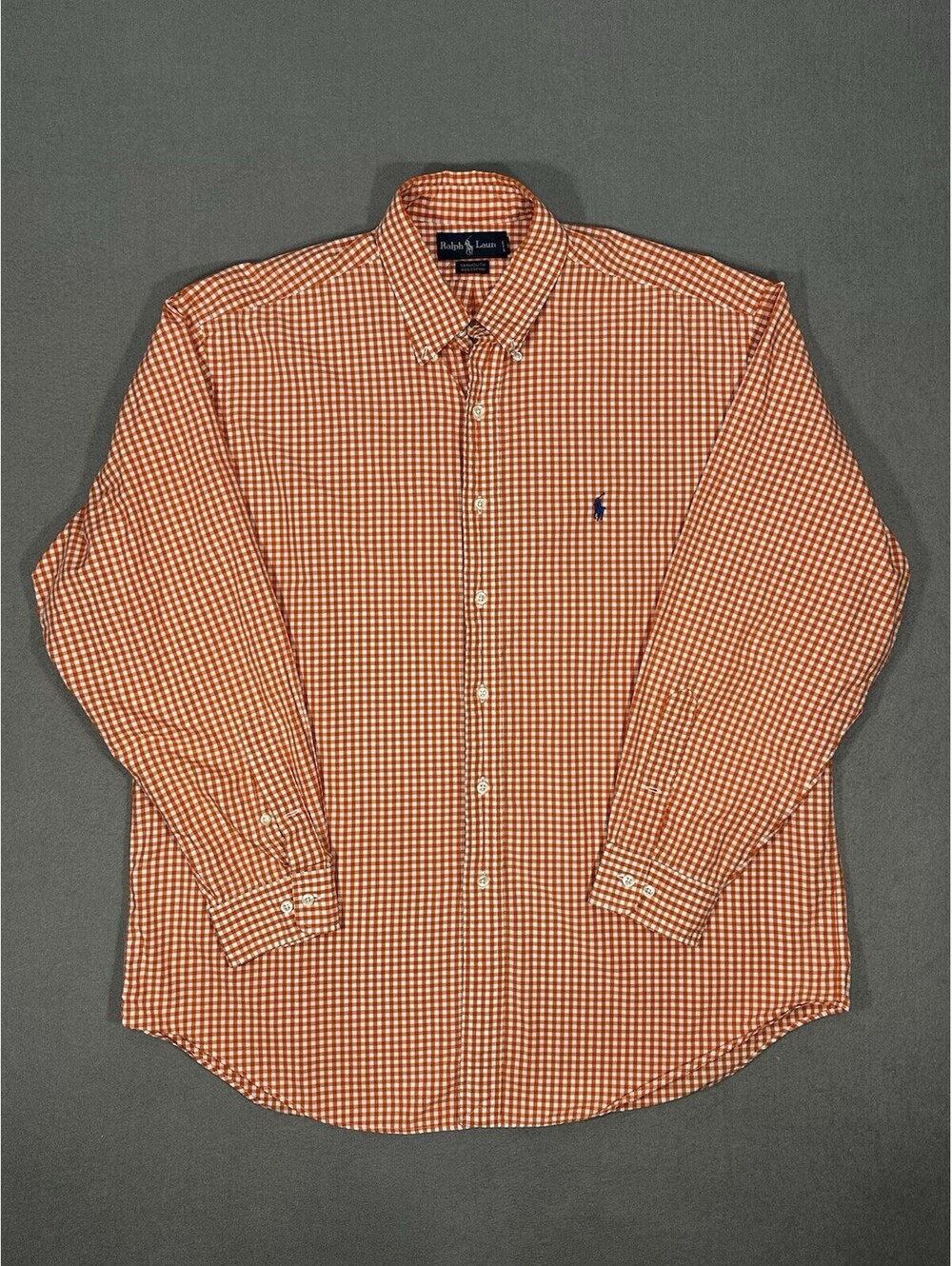 Ralph Lauren Yarmouth XL Button Down Shirt Orange Gingham Check Men 17 34/35